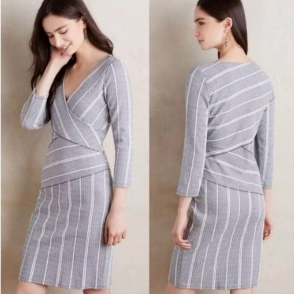 Maeve Wrapped Blue & White Stripe Column Faux‎ Wrap Stretch Dress Size Medium